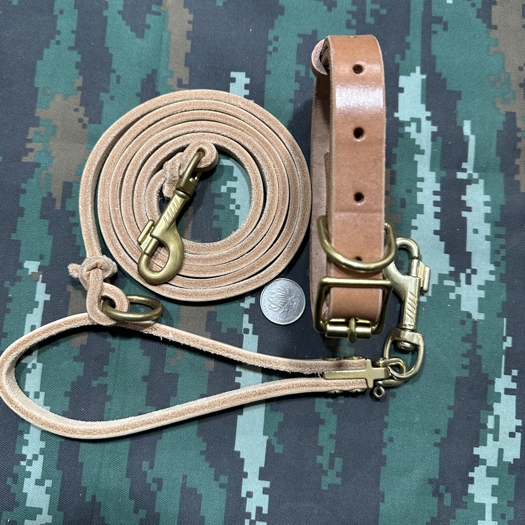 枥木小中大型犬通用耐用牛皮遛狗绳套装实用之选