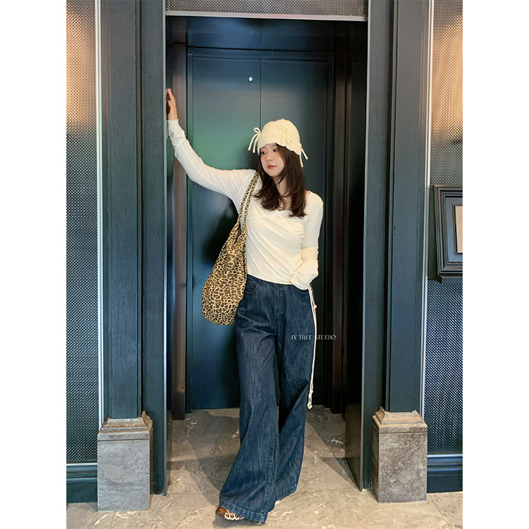 InTree张桶桶【丹宁艺术家】复古原牛洗水极简牛仔阔腿裤ZXA01971