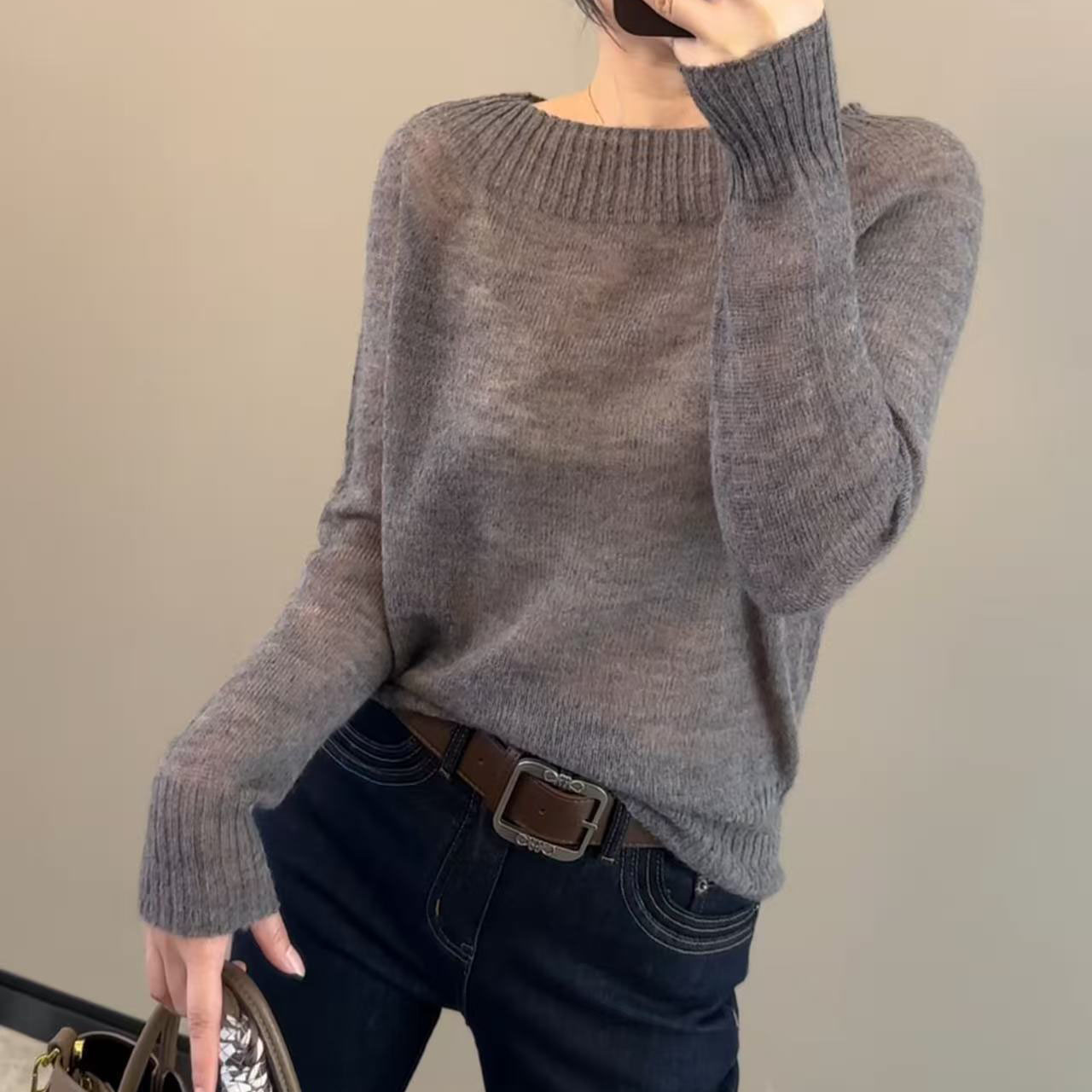 今年流行穿搭2025秋冬新款温柔风毛针织衫休闲风褶皱纯色长袖上衣