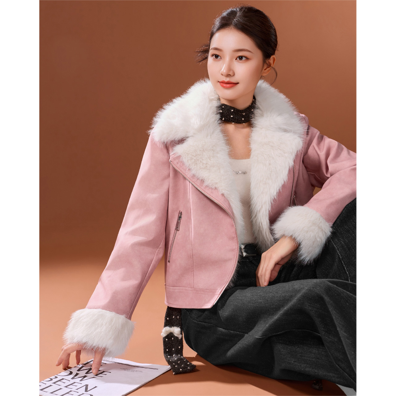 IEF/爱依服2025冬季新款美式潮酷个性机车风加绒保暖亮面皮外套