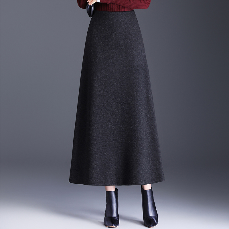 黑色羊 绒长裙半身裙女秋冬2025新款气质百搭保暖遮胯显瘦a字裙