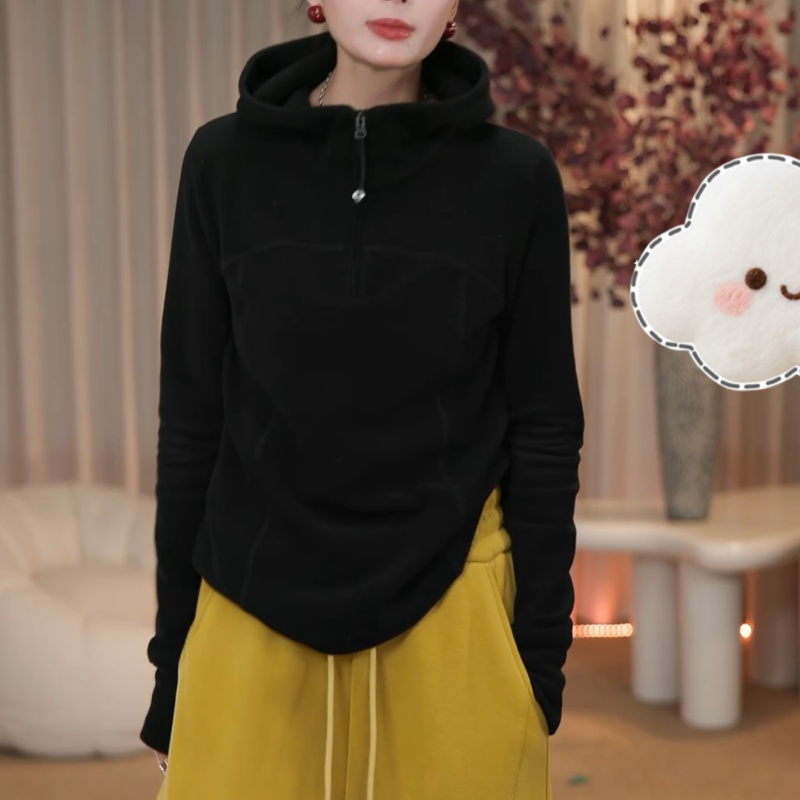 新款时尚百搭加绒加厚半拉链套头连帽卫衣LK2507896