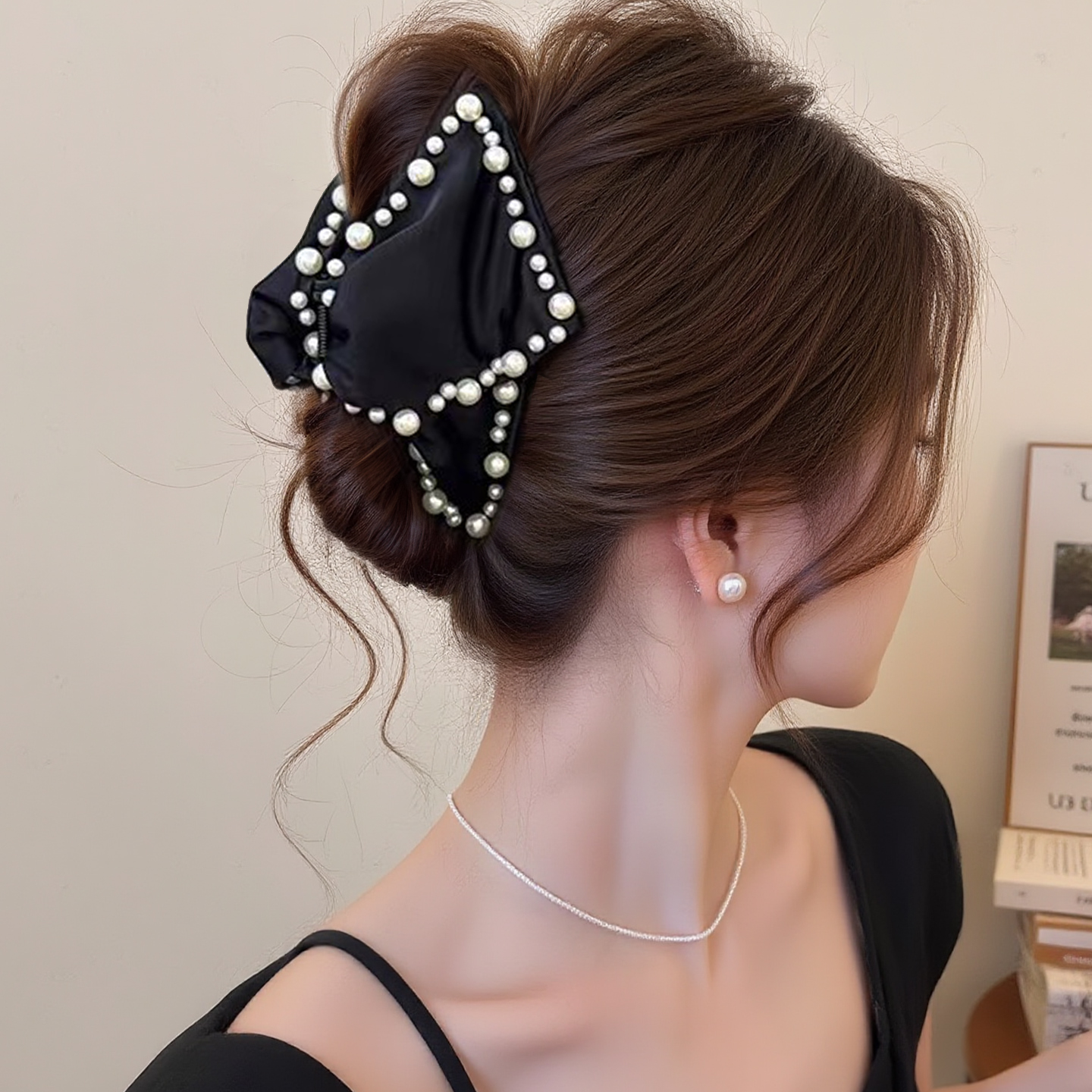 I&G赫本风珍珠抓夹2025新款后脑勺发夹高级感气质轻奢蝴蝶结头饰