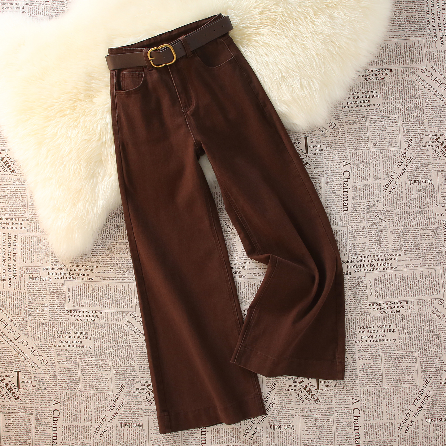 咖色不贴腿微喇牛仔裤女秋冬加绒2025年宽松高腰显瘦小个子喇叭裤