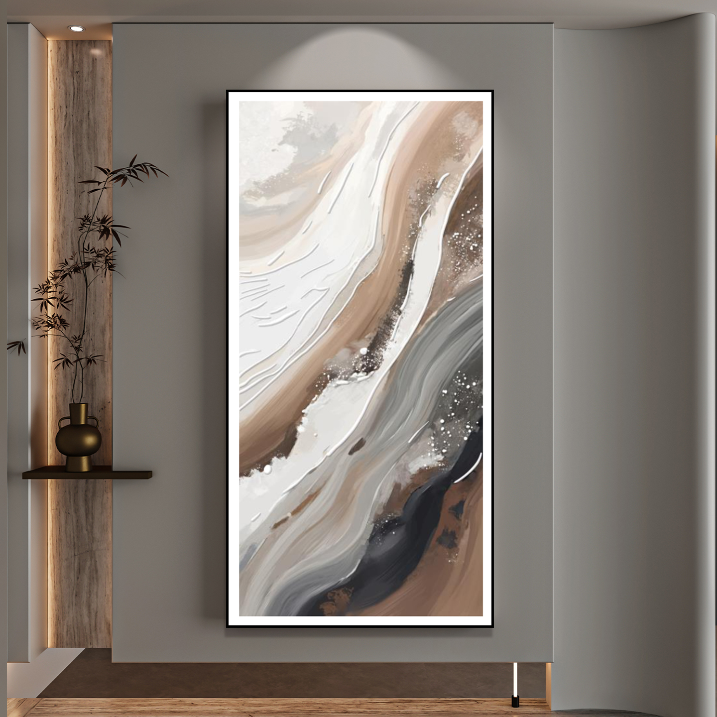 SANYI三亿家（冰溶工艺）现代抽象艺术大气竖版玄关走廊过道装饰画