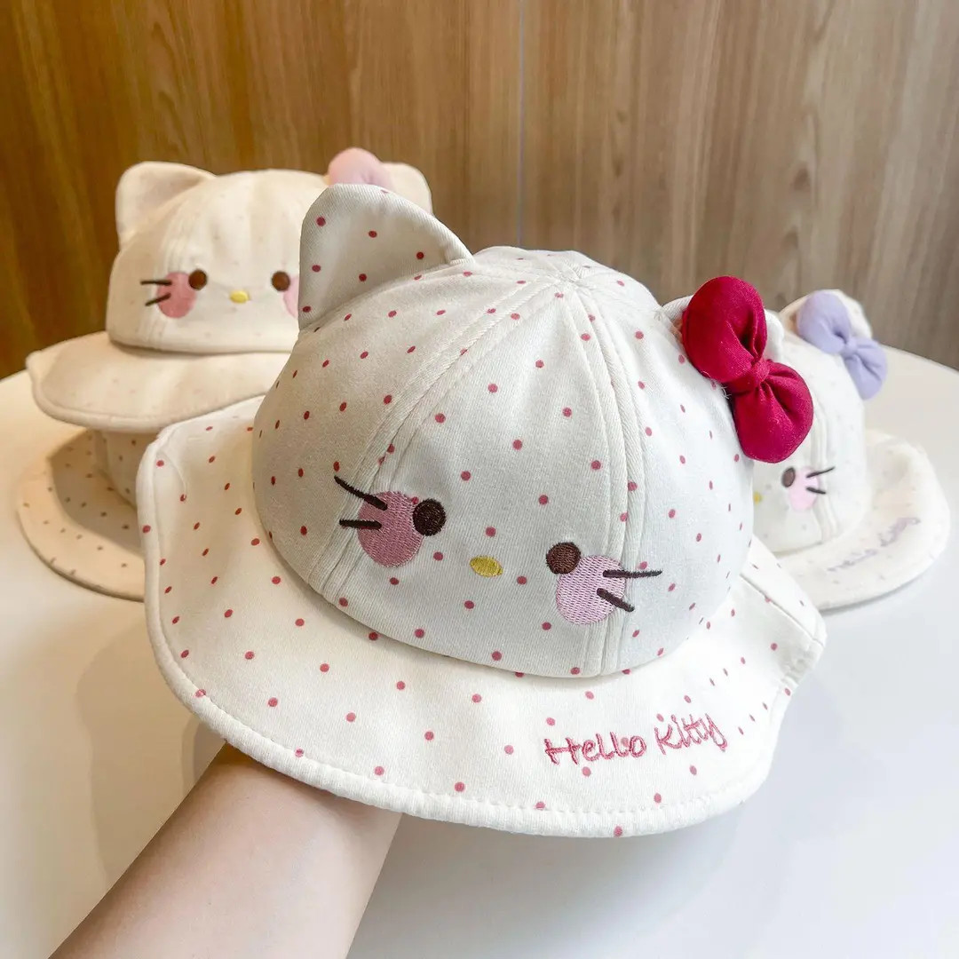 宝宝帽子春秋超萌可爱猫咪甜美蝴蝶结渔夫帽女童遮阳防晒萌趣盆帽