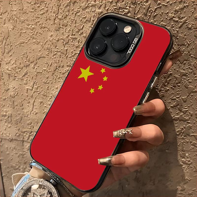 红旗飘扬适用于iphone17手机壳vivo华为pura80小米15oppo彩银硬壳