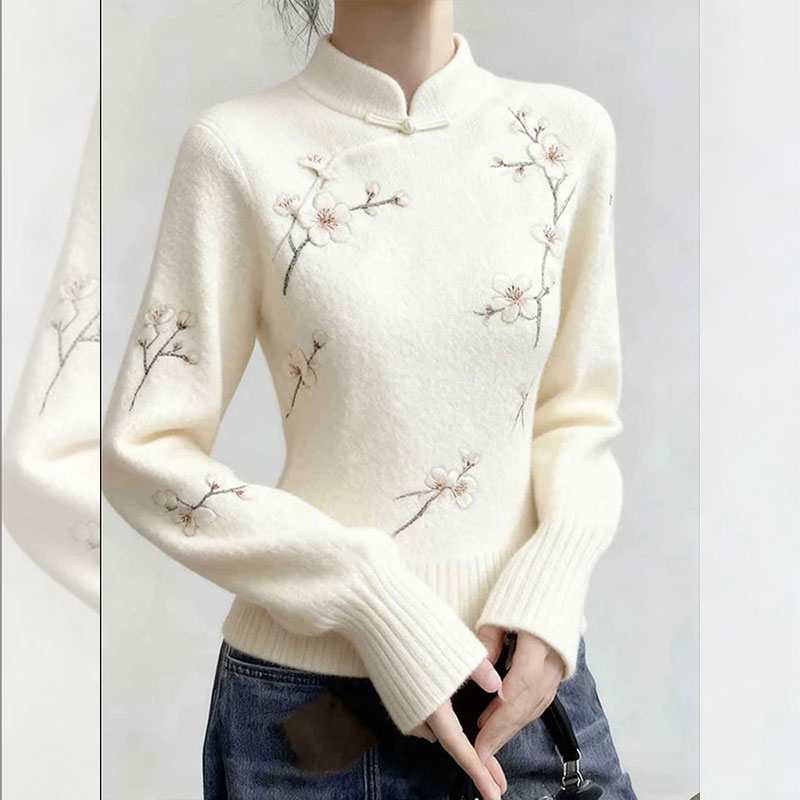 新中式国风针织衫毛衣女秋冬新款别致上衣今年流行爆款设计感小衫