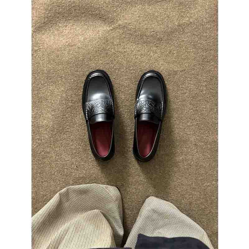 通勤潮款乐福鞋男女复古压花皮鞋英伦风吸血鬼休闲鞋一脚蹬德比鞋