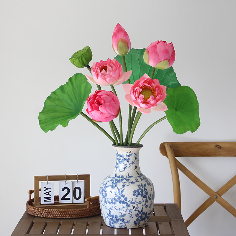 仿真荷花莲花假花花束手感荷叶莲蓬新中式客厅摆件装饰供佛堂摆设