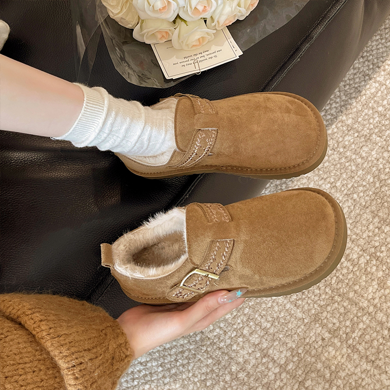 厚底勃肯鞋加绒雪地靴女款2025新款冬季豆豆鞋子外穿保暖毛毛棉鞋