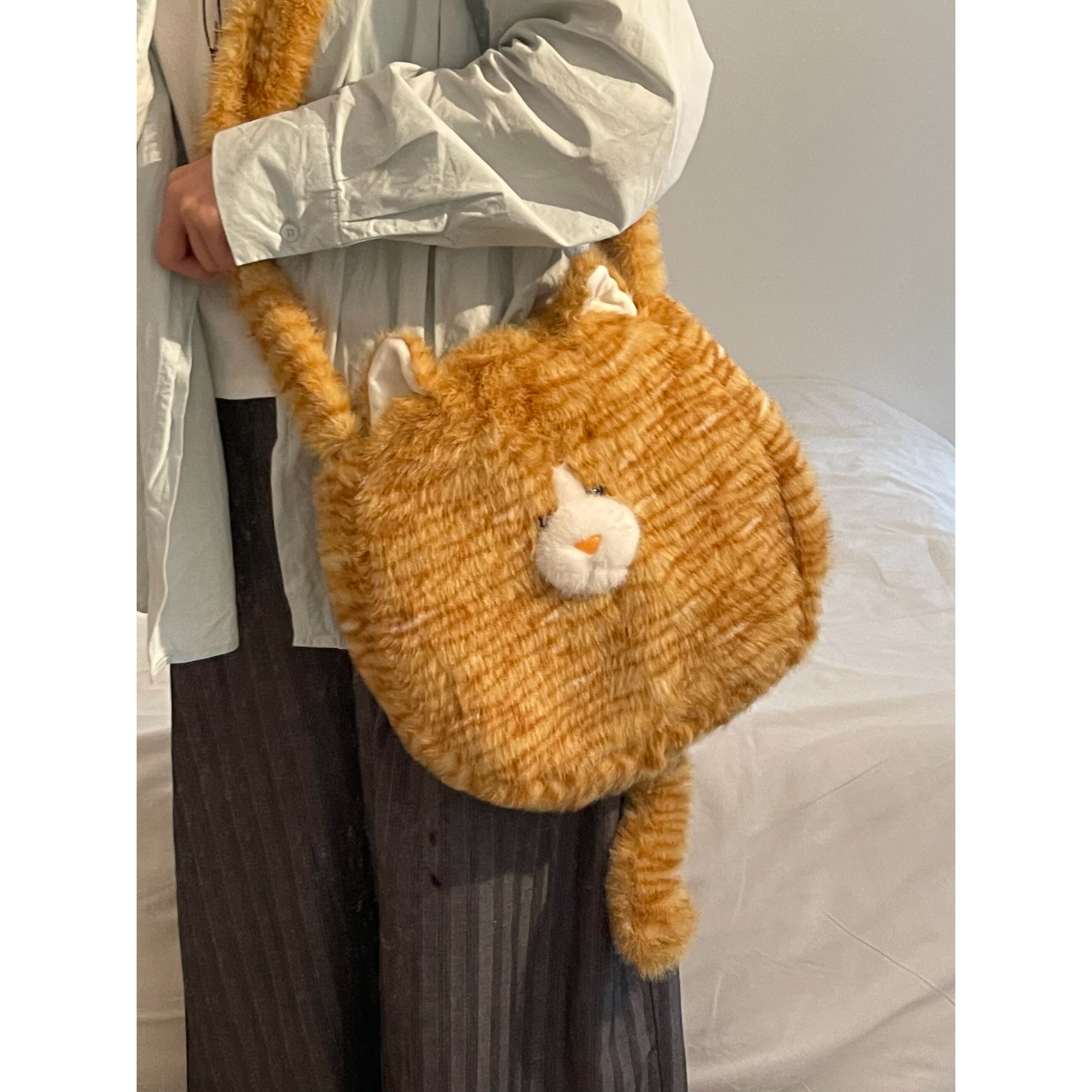 可爱毛绒猫咪斜挎包女2025新款秋冬托特包软萌毛茸茸大容量单肩包