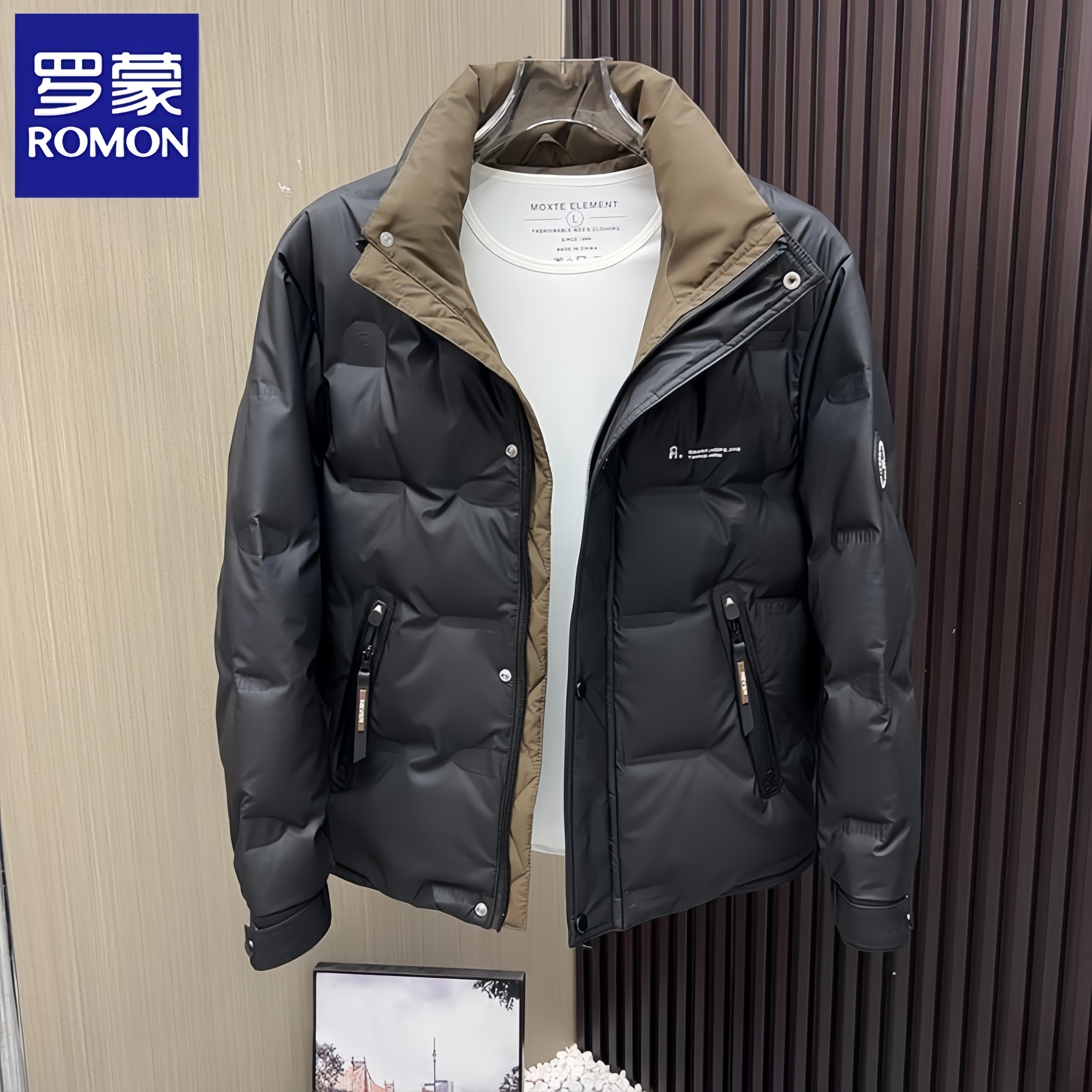 Romon/罗蒙高级感时尚百搭羽绒服男潮牌立领冬季加厚保暖免洗外套