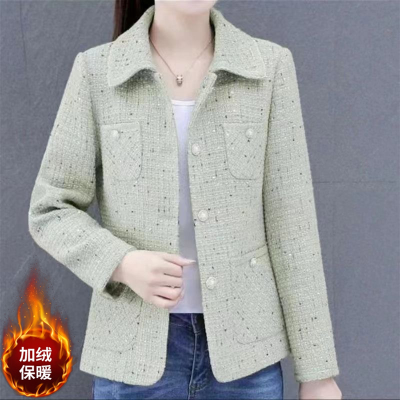 小香风外套女2024秋冬装新品法式加绒加厚宽松小个子短款格子上衣