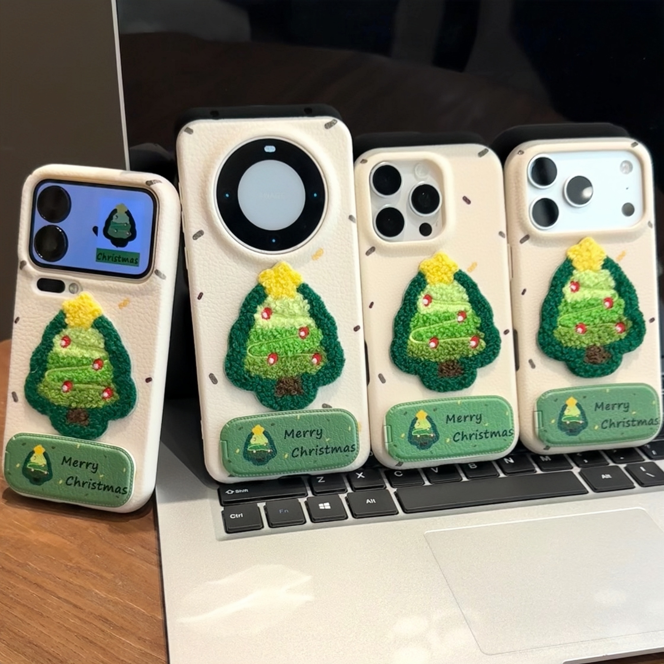 秋冬刺绣毛绒圣诞树支架适用苹果17皮纹手机壳华为vivoppo小米15