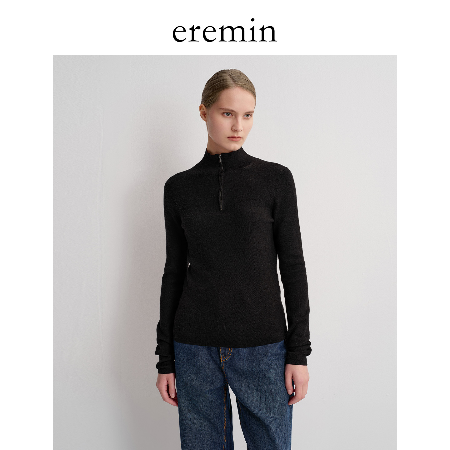 拉链毛衫/老钱风半高领全羊毛长袖针织衫56124