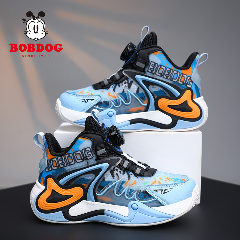 巴布豆篮球鞋男童鞋2025春秋款网面透气皮面儿童轻便运动跑步女童
