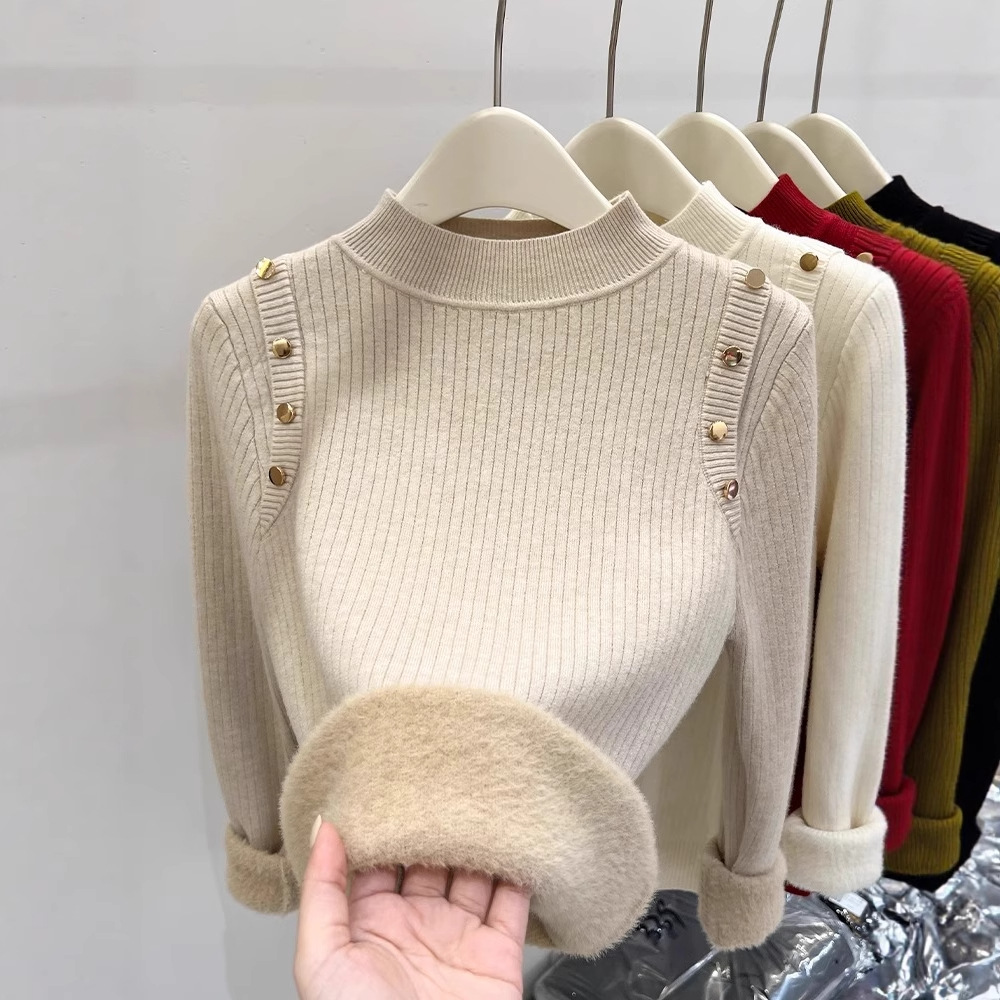 半高领毛衣女一体绒保暖上衣秋冬2025新款高级感加绒加厚打底