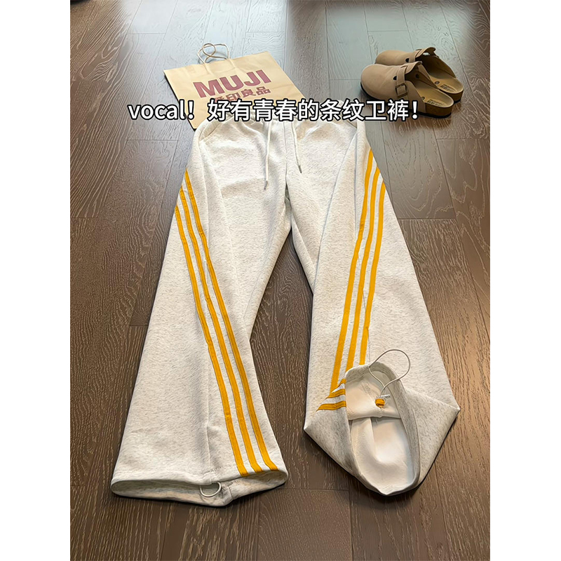 【6小时发货】条纹运动加绒卫裤男女秋冬季重磅美式裤子直筒阔腿裤