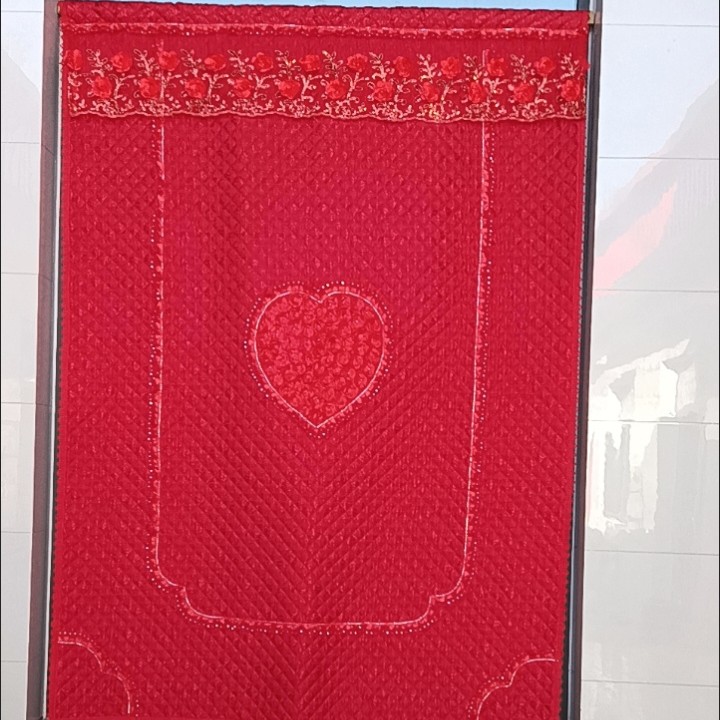 红色喜庆婚房大红玫瑰棉门帘家用卧室客厅穿杆定制防寒保暖挡风厚