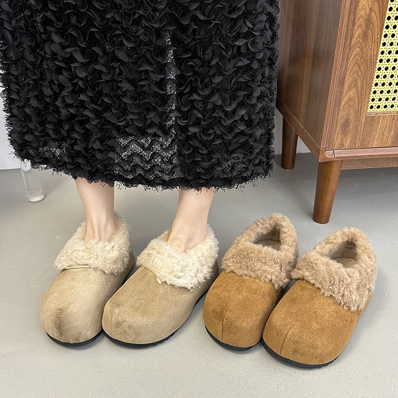 白色加绒加厚复古厚底雪地棉鞋女冬2025新款外穿保暖毛毛勃肯鞋子