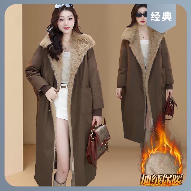 派克服女中长款2025秋冬季新款翻领毛毛外套时尚保暖宽松大衣女