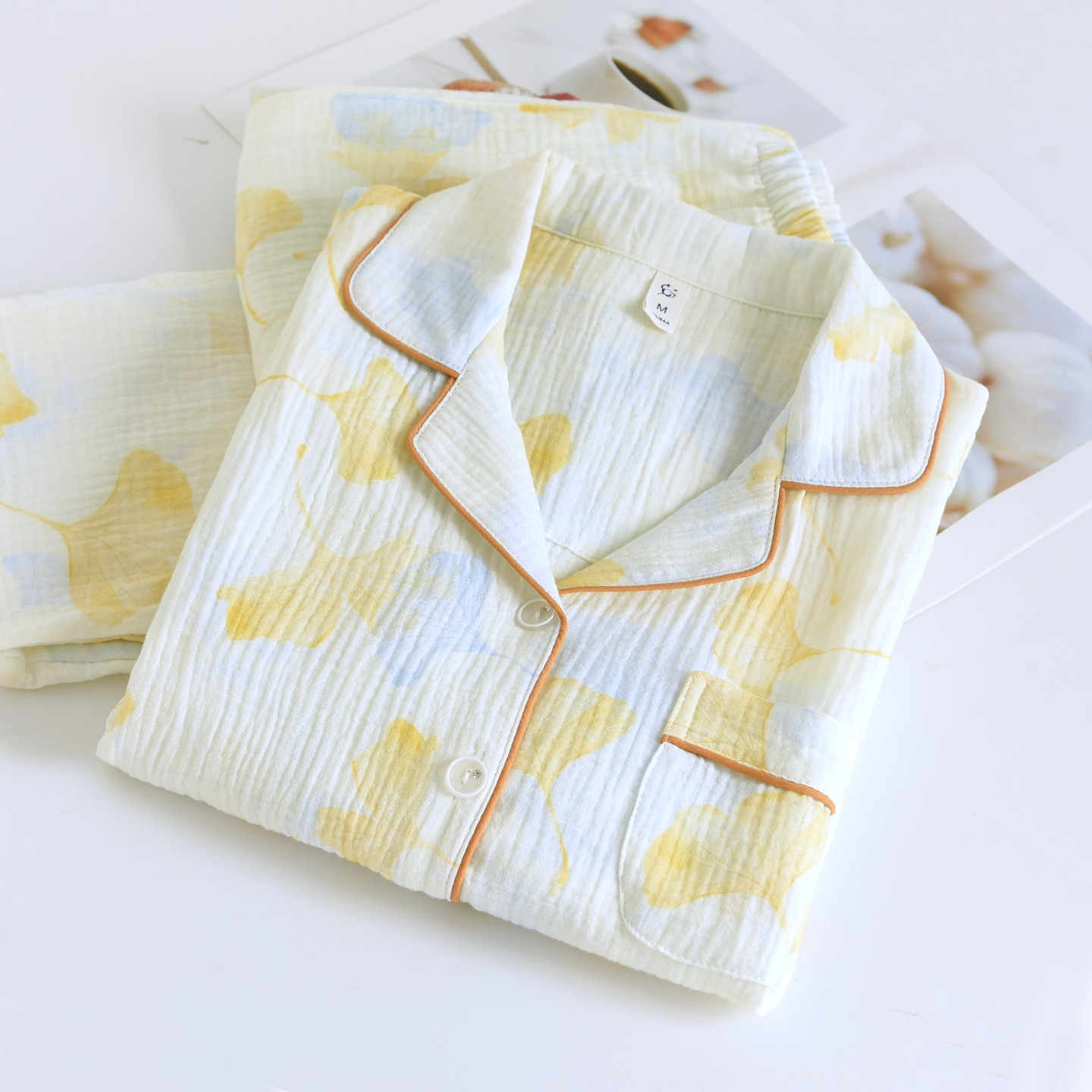 有氧双层纱~A类纯棉睡衣女长袖春秋四季款纱布透气全棉家居服套装