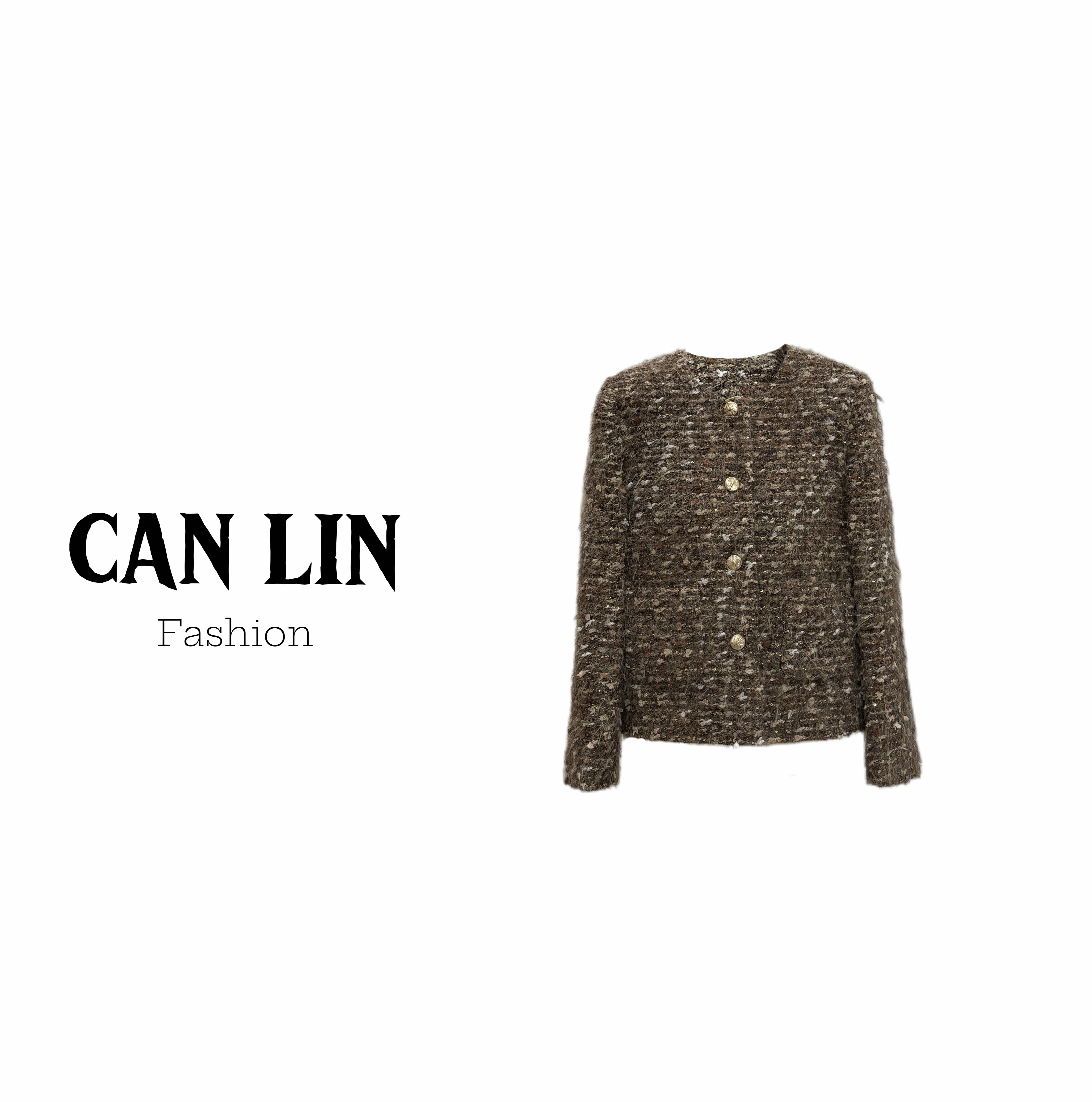 CAN LIN冬款圆领单排扣羽绒填充小香风外套羊毛“琥珀鎏金”风女