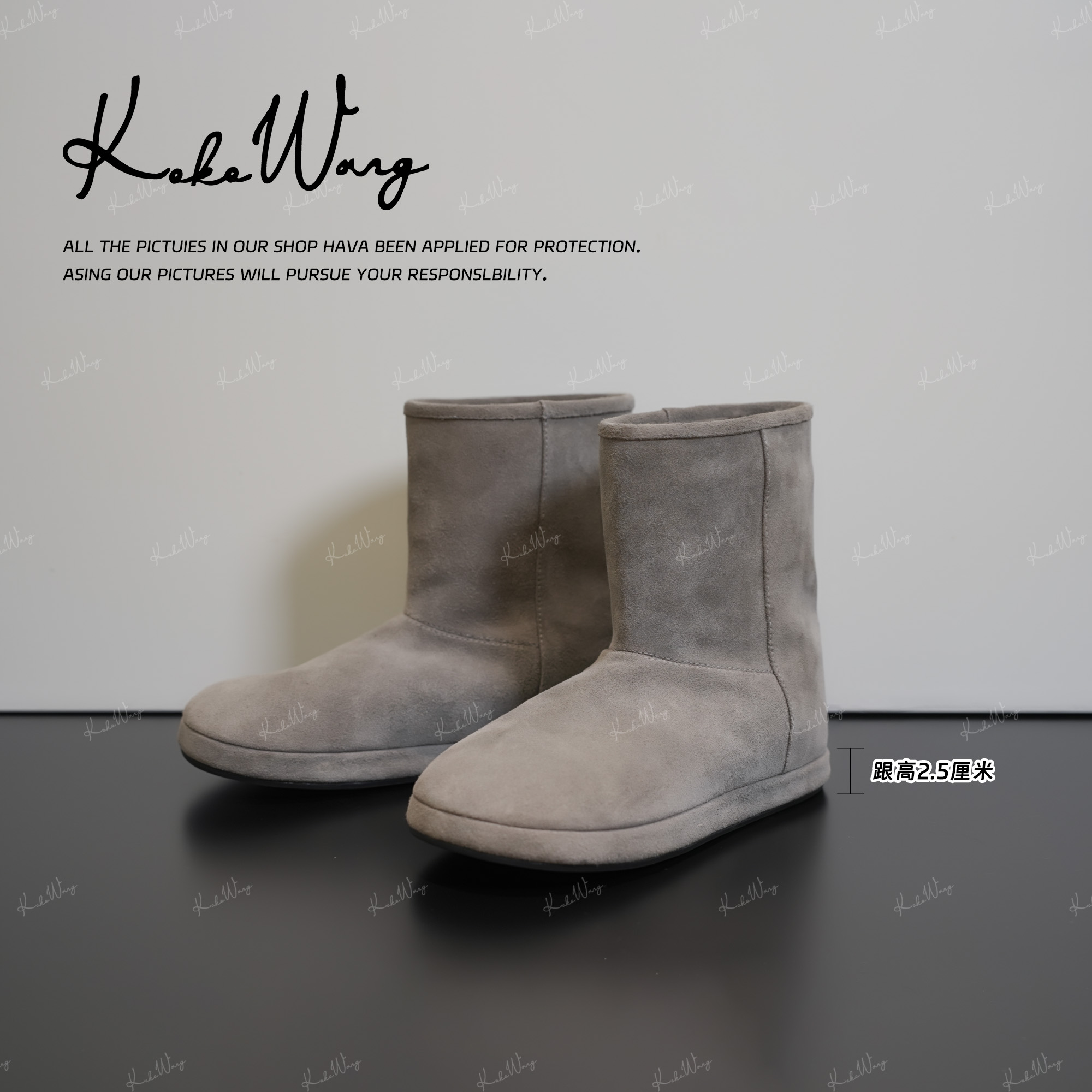 KOKO WANG秋冬新款时尚一脚蹬百搭防滑羊毛豹纹雪地靴X6985H29X03