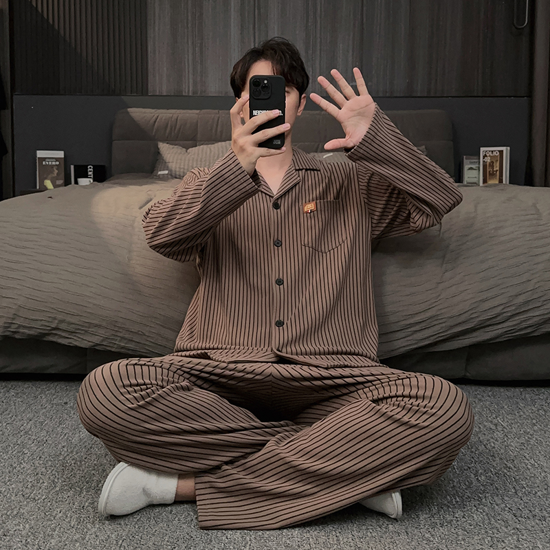 冬天睡衣男德绒保暖条纹大码套装高级感秋冬季加绒家居服男春秋款