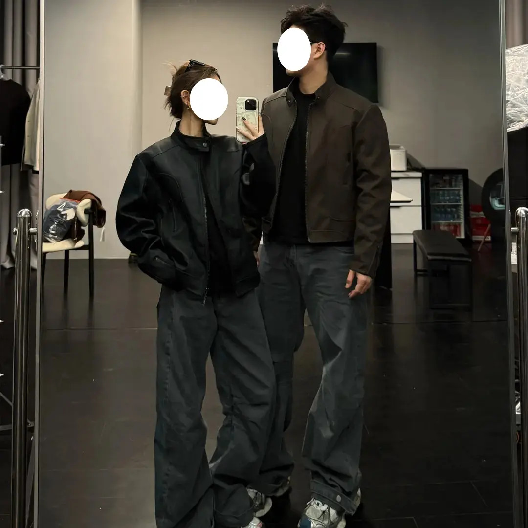 「TtAU」早秋新款拼接斜纹肌理高级感机车服情侣百搭多拉链立领外套