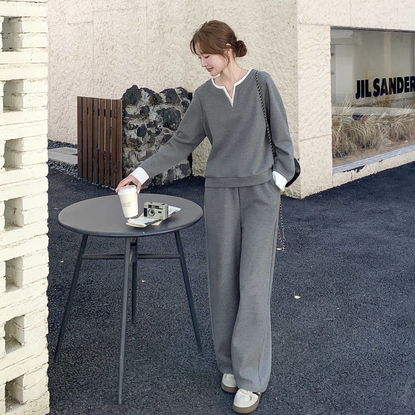 撞色拼接设计感阔腿裤休闲套装女2025秋季新款卫衣时尚洋气两件套