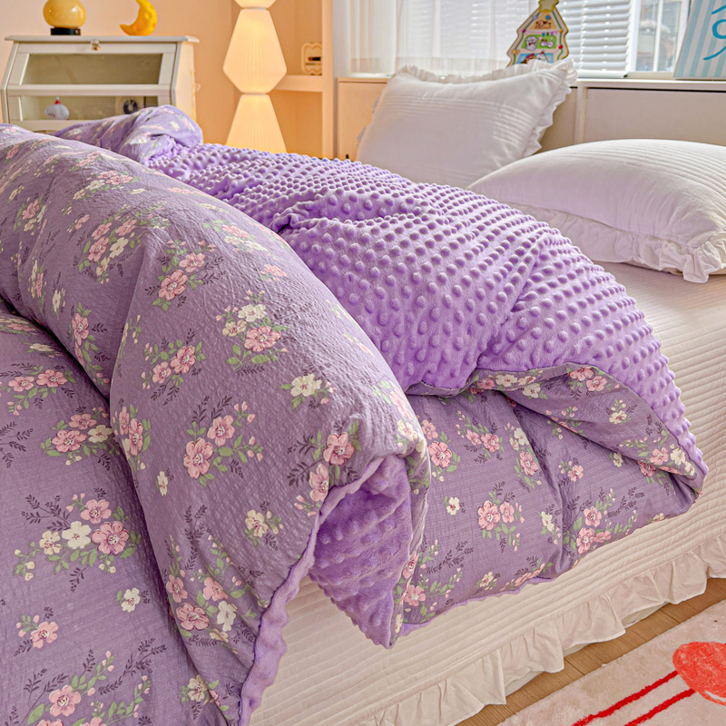 a全棉b豆豆绒加绒被套单件冬季纯棉单面牛奶绒珊瑚绒被罩单人秋冬