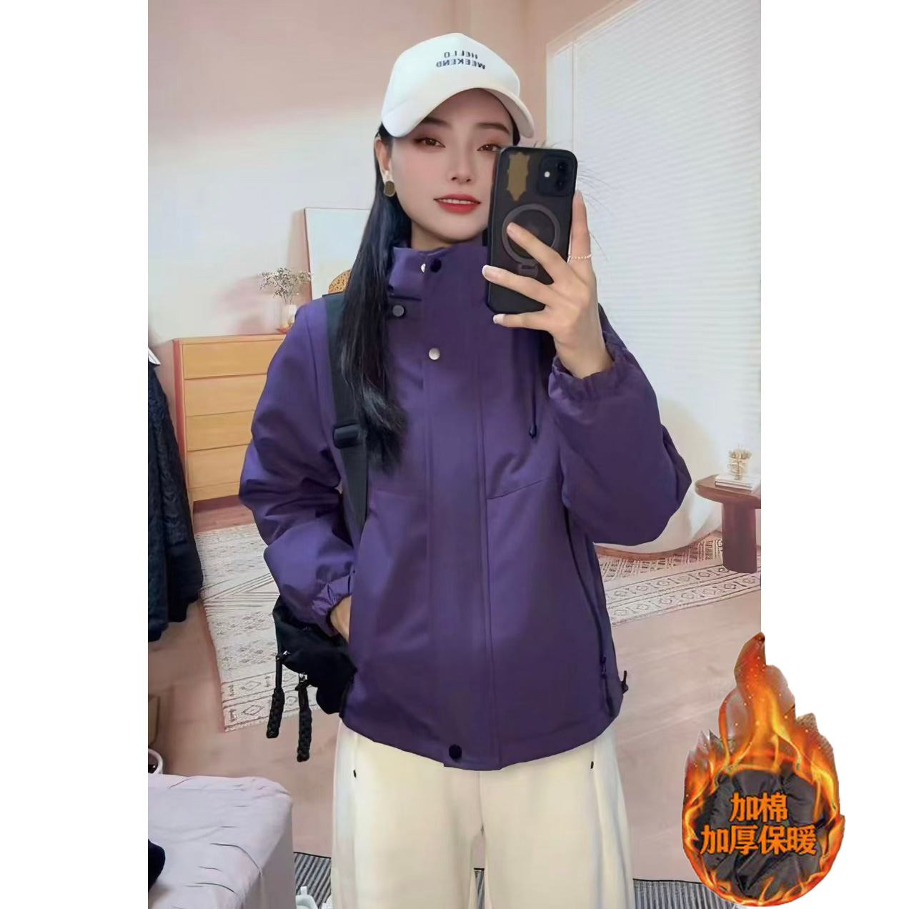 加棉加厚冲锋衣外套女2025秋冬季新款连帽短外套韩版运动夹克上衣