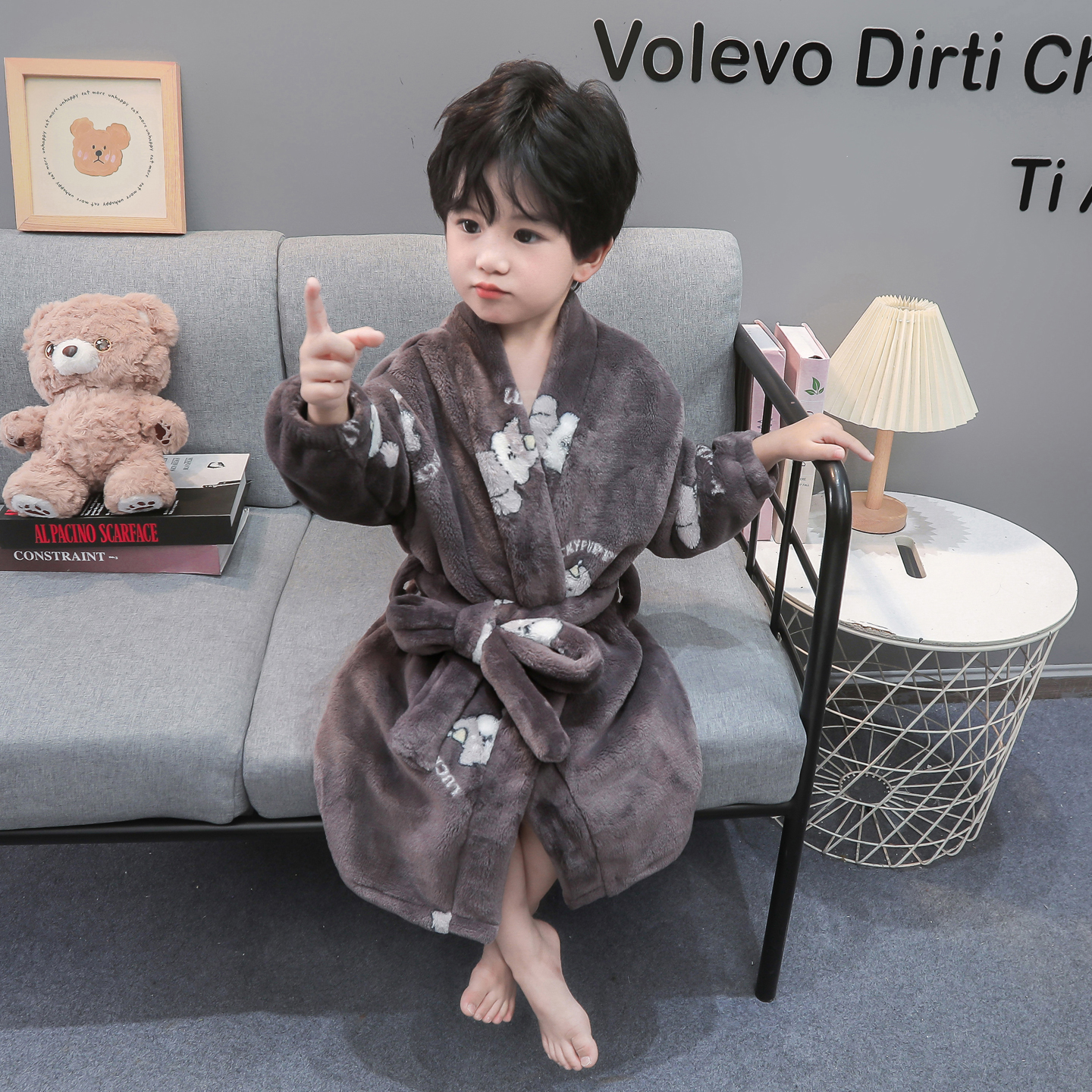 男童睡袍秋冬季法兰绒儿童珊瑚绒加厚可爱小童宝宝浴袍家居服睡袍