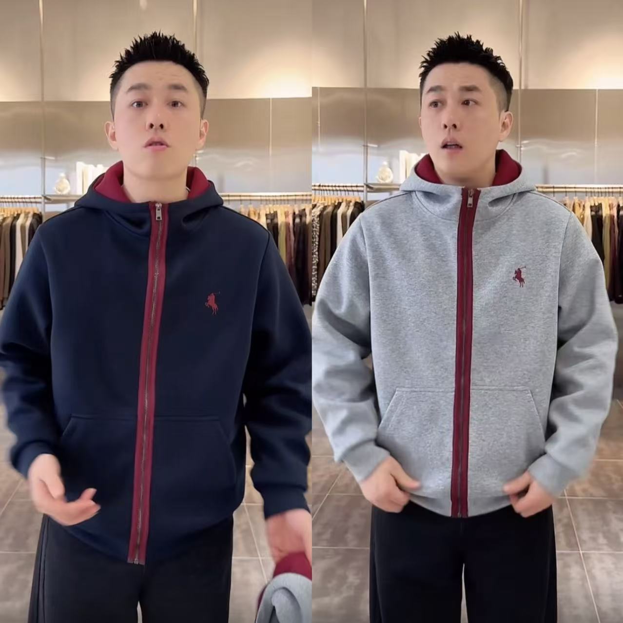 2025秋季新款战马重磅连帽拉链开衫运动撞色百搭情侣外套