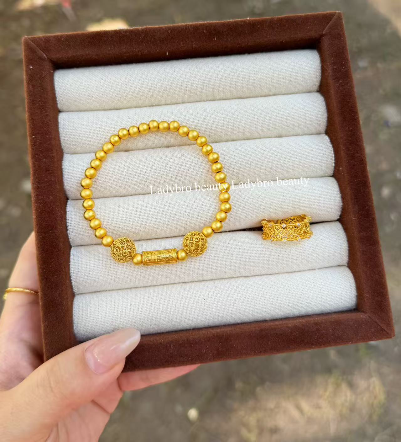 铜合金亚克力手链 复古风手链戒指两件套转运珠时尚复古古法百搭