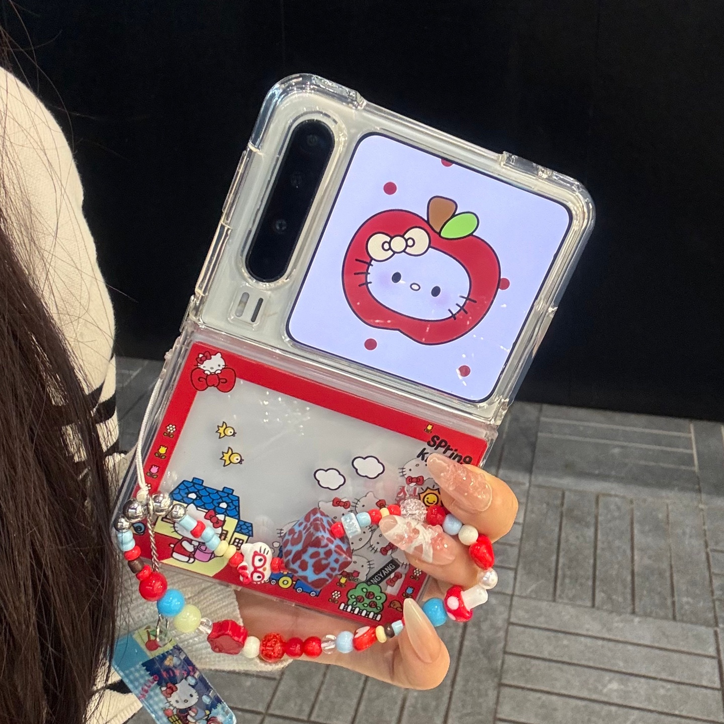 适用华为purax折叠屏手机壳透明红边pocket2流沙滑块房子kt猫链条