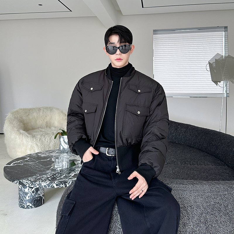 冬季美式短款羽棉服男小众可拆卸连帽设计加厚保暖机车棉衣外套潮