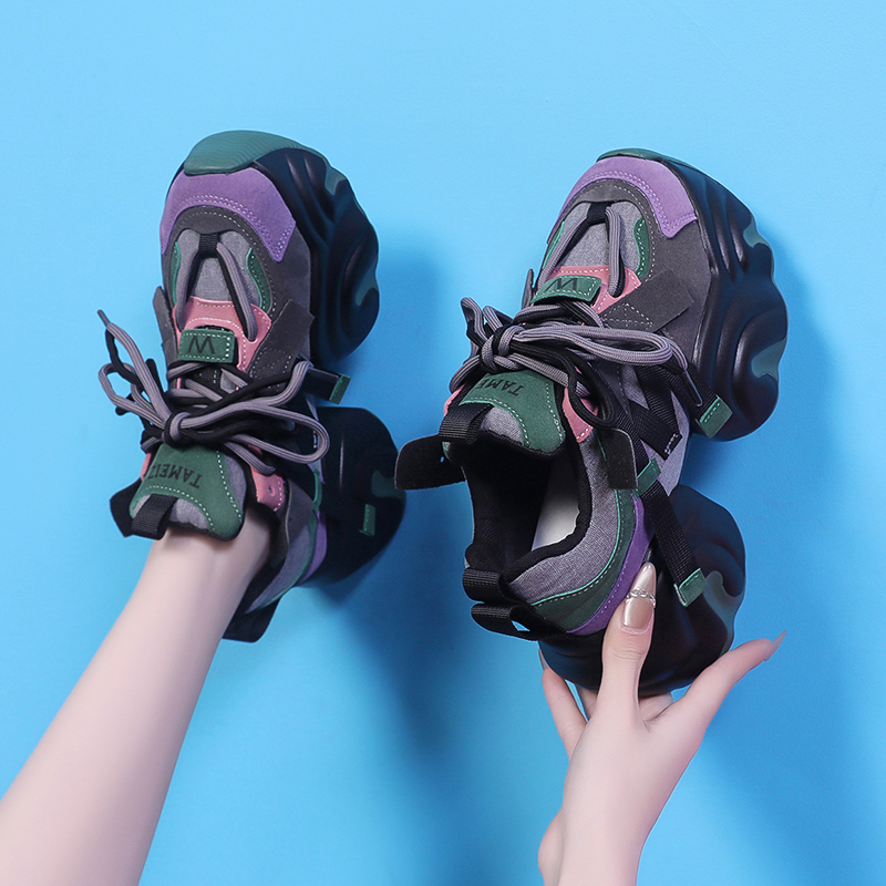 2025春秋新款韩版超轻厚底韩版网红轻便百搭老爹鞋8cm休闲运动鞋