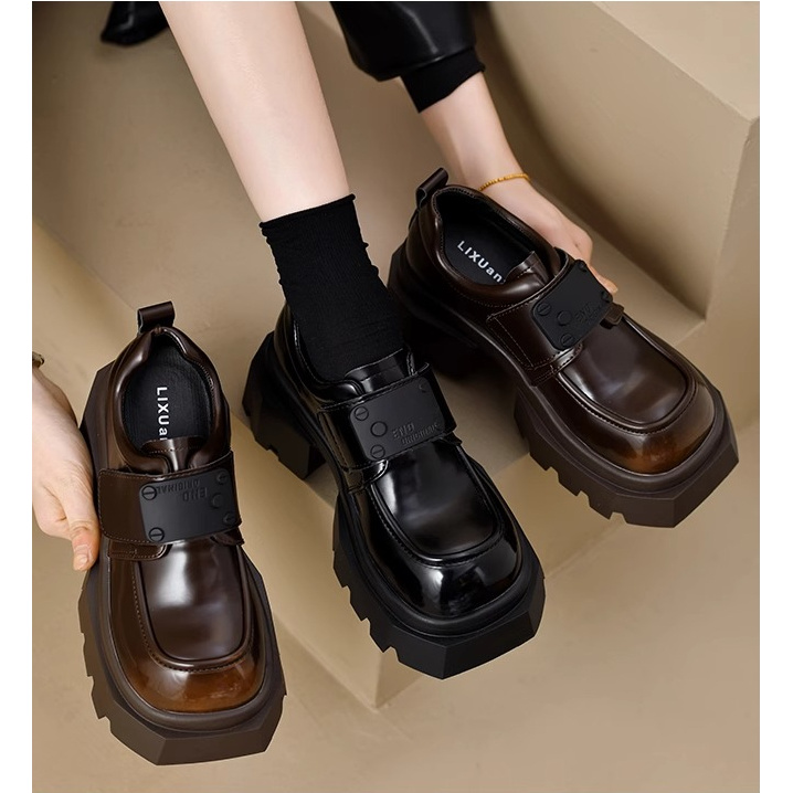 复古英伦风黑色乐福鞋女2025年春秋季新款厚底粗高跟单鞋jk小皮鞋
