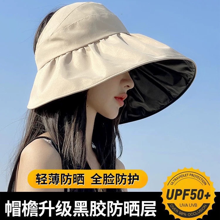 黑胶UV防晒帽子女夏季出游防紫外线遮阳帽空顶遮脸帽渔夫帽大帽檐