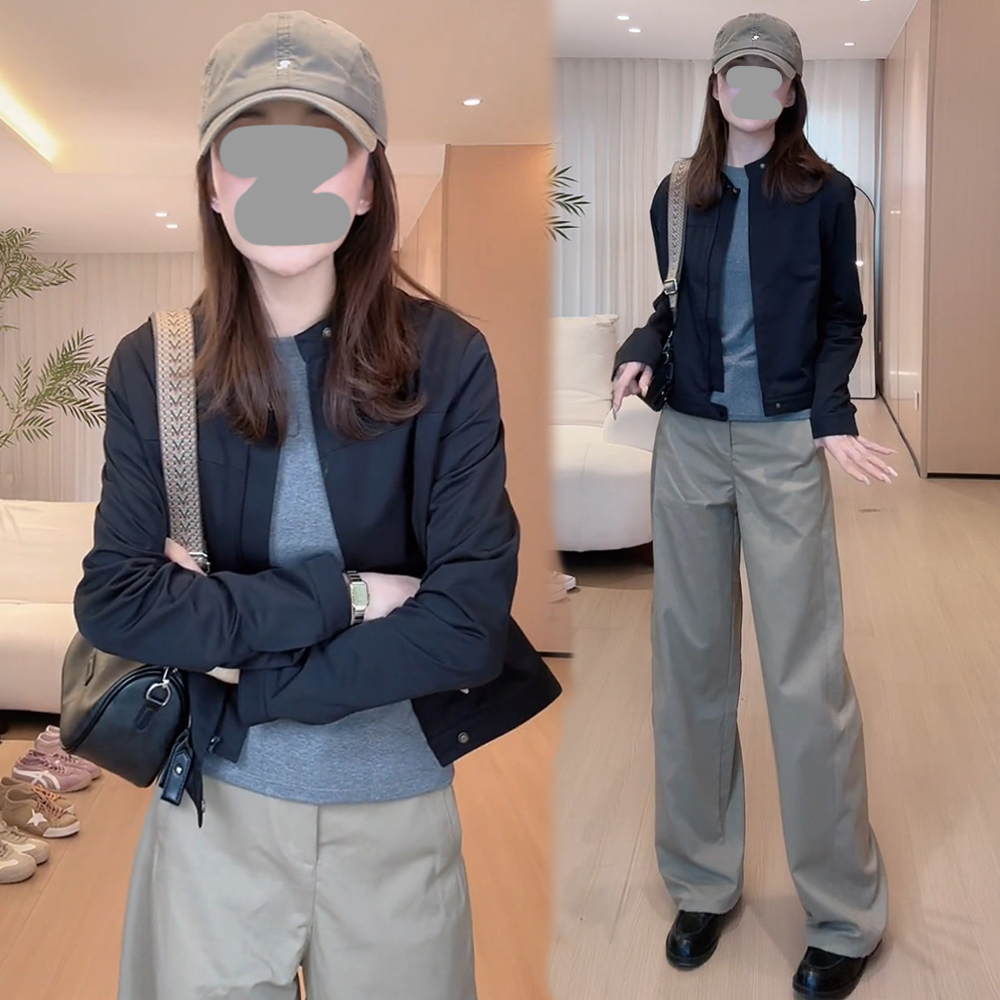 网红休闲时尚立领长袖外套女2025年春秋新款休闲百搭夹克开衫上衣