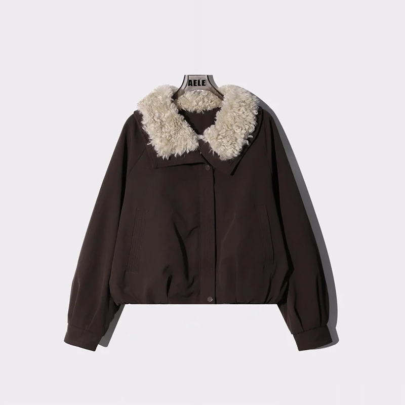 美式复古翻领羊羔绒外套女秋冬季新款小个子保暖加绒加厚夹克上衣