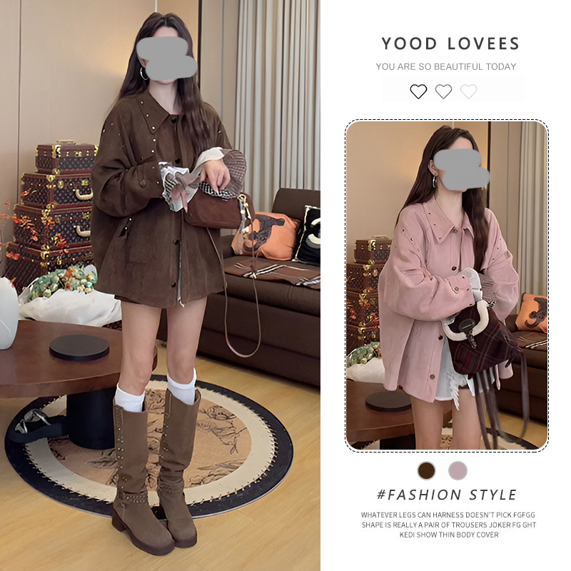 美拉德重工铆钉设计感服外套女2025新款春秋季美式复古工装夹克潮
