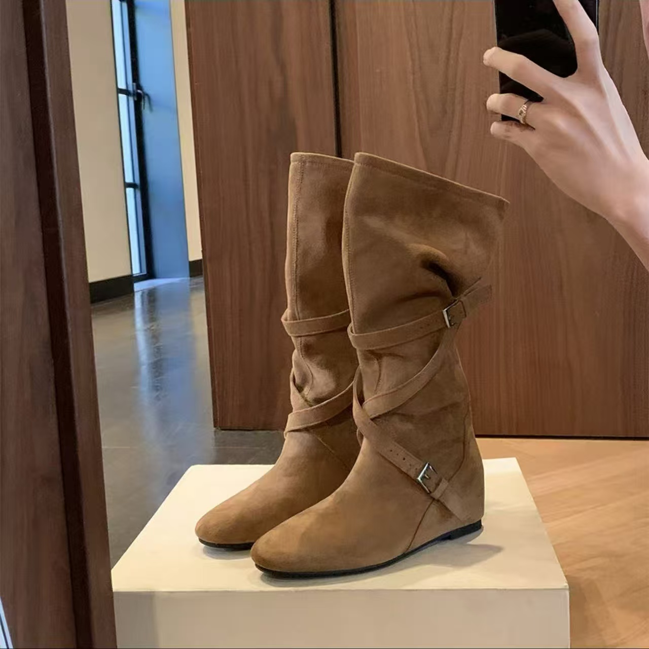 【6公分】内增高瘦瘦靴2025秋冬新款韩版时尚中筒靴女加绒堆堆靴子