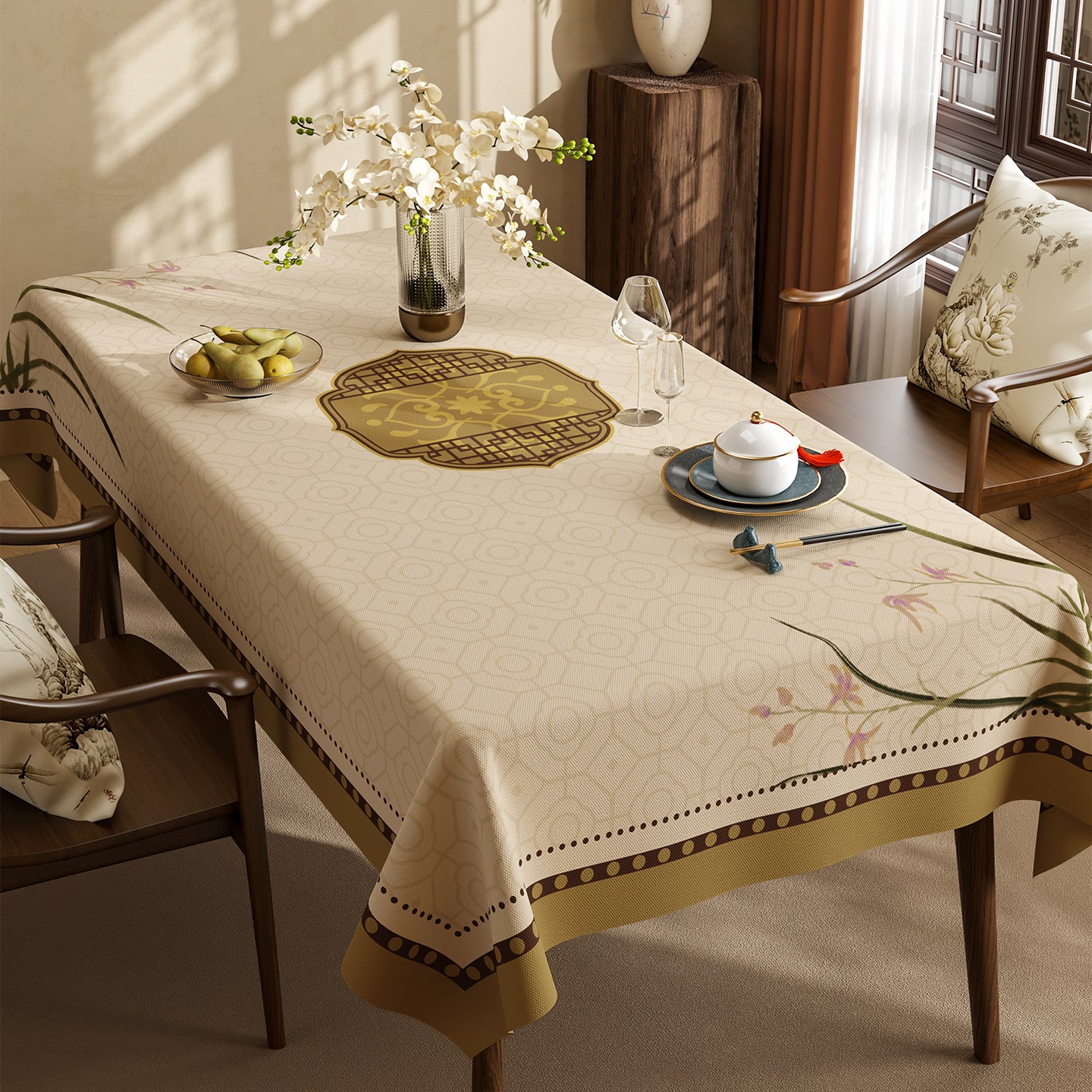 新中式桌布免洗防水防油防烫餐桌布轻奢高级茶几布长方形pvc台布