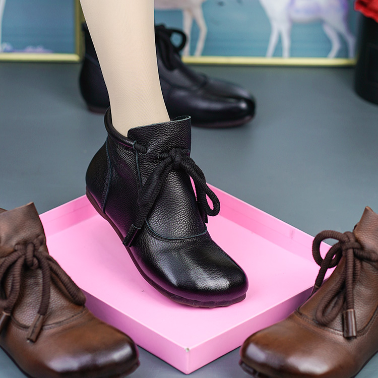 2192新款真皮软面女靴头层牛皮芒果头牛筋软底平底舒适休闲短靴