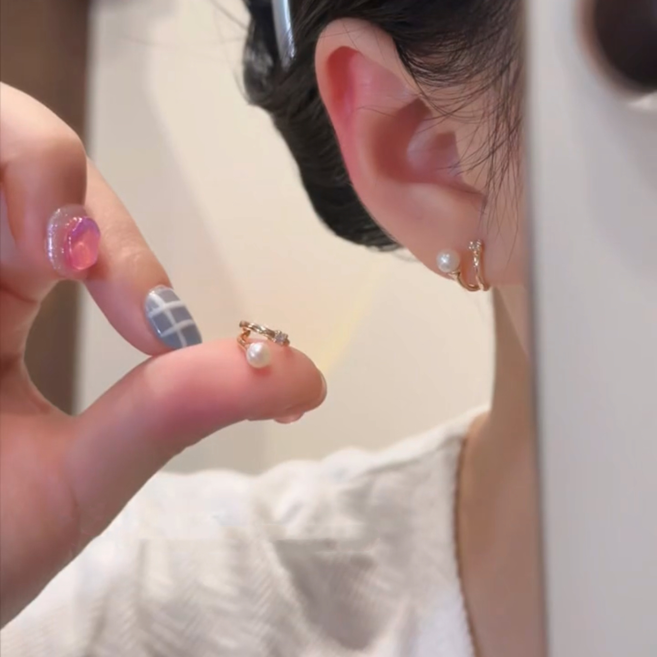 铜合金耳饰 玫瑰金色小众设计锆石珠珠耳钉气质简约网红耳环耳饰