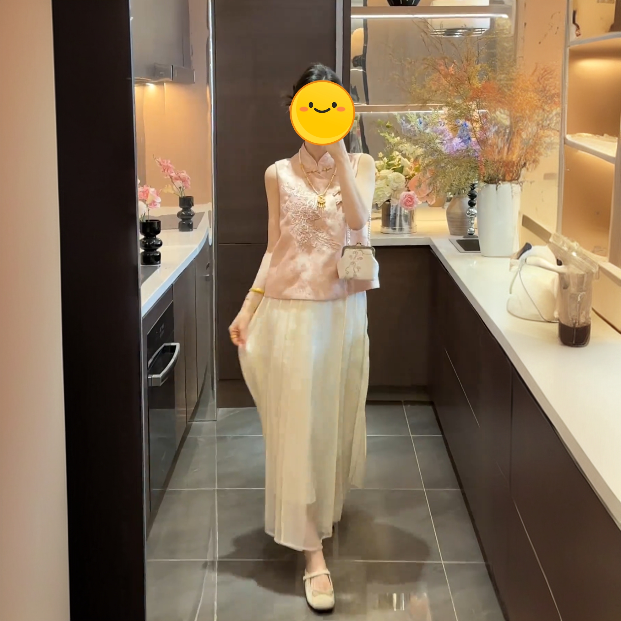 新中式夏季提花时尚减龄复古洋气减龄马甲上衣女高腰半身裙两件套
